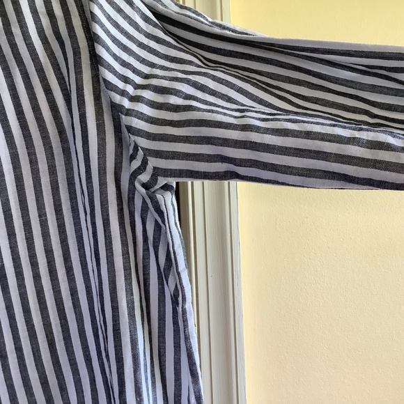 Rachel Hollis Woven Linen Striped Henley Shirt Grey White SZ 14 - Picture 12 of 16